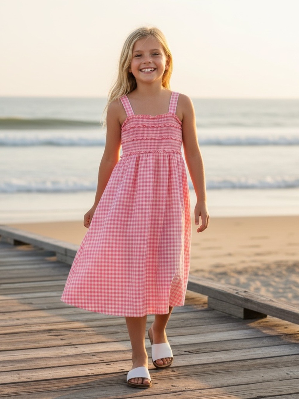 NWT Andy & Evan Girls Gingham Smocked Sundress Classic‎ Summer Vacation Cotton